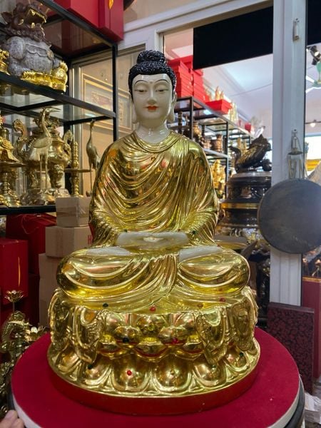 Tượng phật Thích Ca 40cm 12kg bằng đồng dát vàng vẽ diện