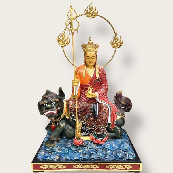 Tượng Địa Tạng Vương bằng đồng vẽ gấm dát vàng 24k