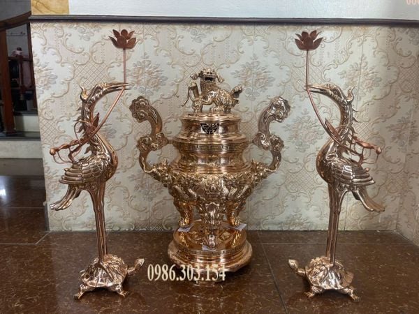 Bộ đỉnh đồng đỏ ngũ sự 62cm nặng 46kg