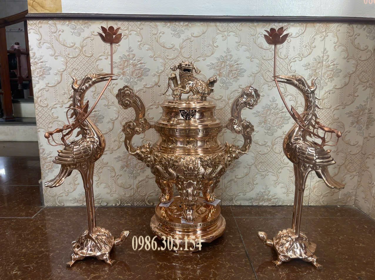 Bộ đỉnh đồng đỏ ngũ sự 62cm nặng 46kg