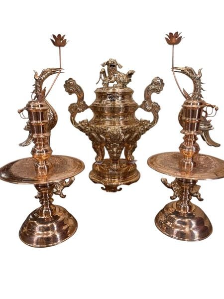 Bộ đỉnh đồng đỏ ngũ sự 62cm nặng 46kg