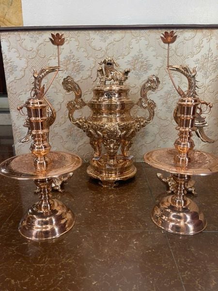 Bộ đỉnh đồng đỏ ngũ sự 62cm nặng 46kg