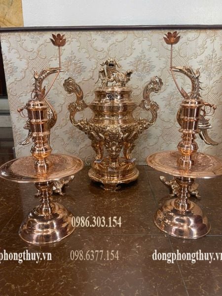 Bộ đỉnh đồng đỏ ngũ sự 62cm nặng 46kg