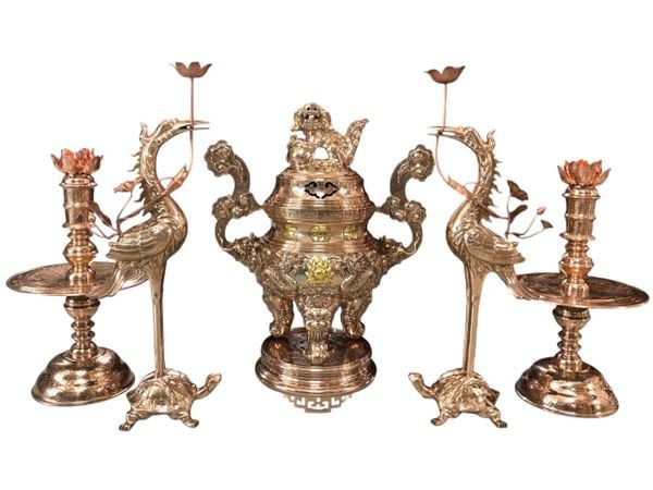 Bộ đỉnh đồng đỏ song long chầu nguyệt ngũ sự 62cm nặng 46kg