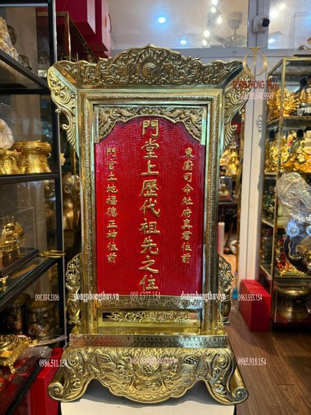 Bài vị bằng đồng dát điểm vàng 24k chữ đặt theo yêu cầu