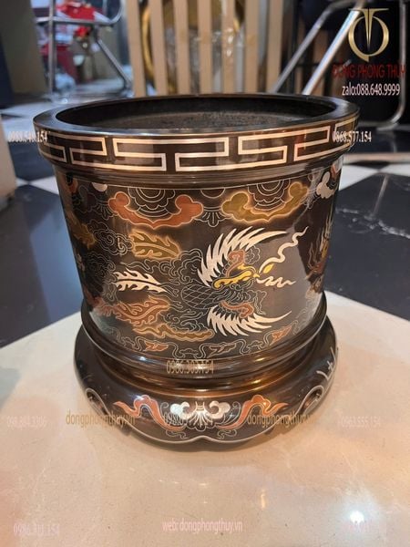 Bát hương 23cm rồng phượng khảm ngũ sắc cao 23 ngang 23 nặng 6,5kg