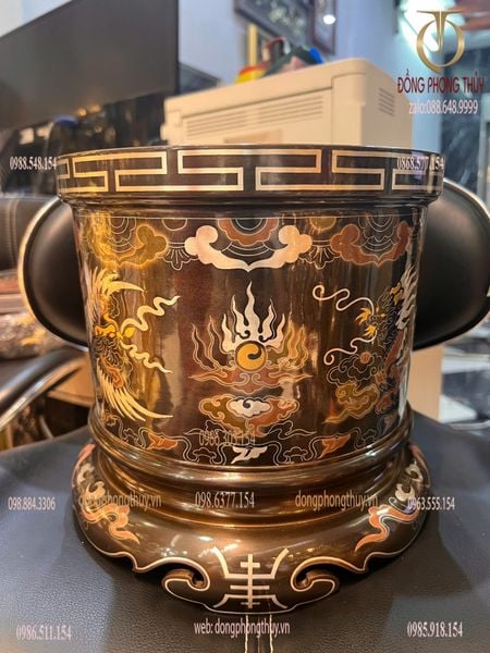 Bát hương 23cm rồng phượng khảm ngũ sắc cao 23 ngang 23 nặng 6,5kg