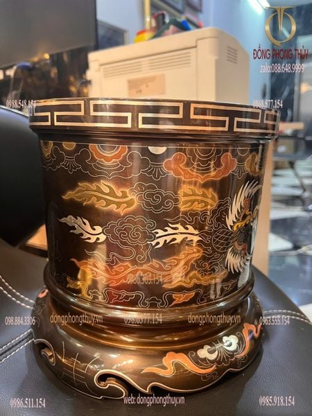 Bát hương 23cm rồng phượng khảm ngũ sắc cao 23 ngang 23 nặng 6,5kg