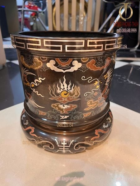 Bát hương 23cm rồng phượng khảm ngũ sắc cao 23 ngang 23 nặng 6,5kg