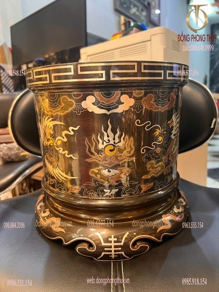 Bát hương 23cm rồng phượng khảm ngũ sắc cao 23 ngang 23 nặng 6,5kg