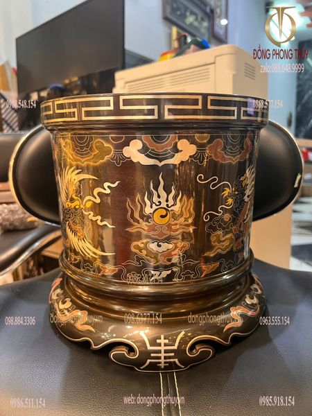 Bát hương 23cm rồng phượng khảm ngũ sắc cao 23 ngang 23 nặng 6,5kg
