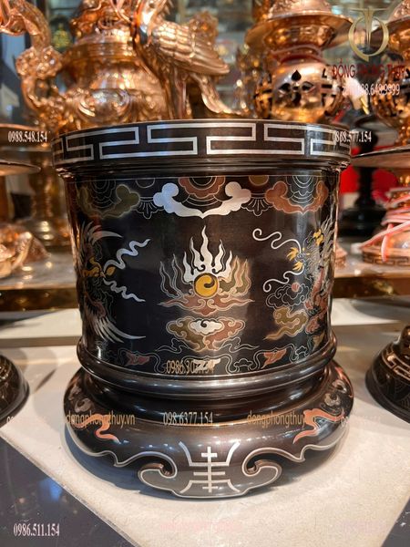 Bát hương 23cm rồng phượng khảm ngũ sắc cao 23 ngang 23 nặng 6,5kg