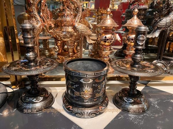 Bát hương 23cm rồng phượng khảm ngũ sắc cao 23 ngang 23 nặng 6,5kg