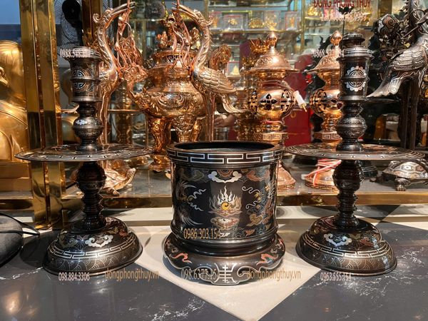 Bát hương 23cm rồng phượng khảm ngũ sắc cao 23 ngang 23 nặng 6,5kg