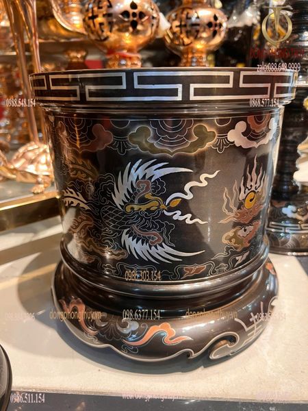 Bát hương 23cm rồng phượng khảm ngũ sắc cao 23 ngang 23 nặng 6,5kg