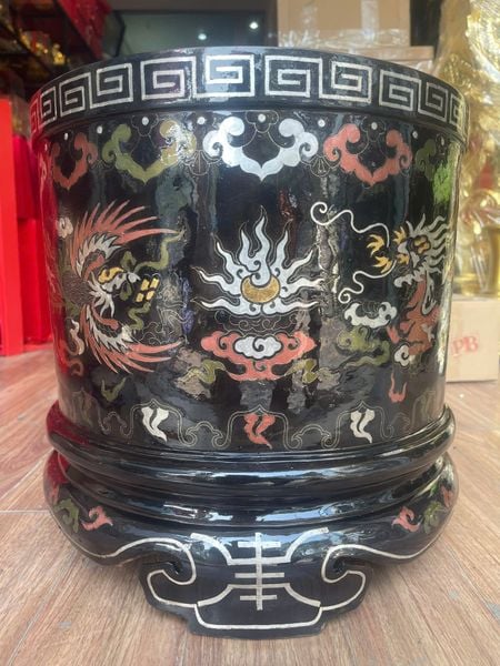 Bát hương đường kính 40cm bằng đồng khảm ngũ sắc