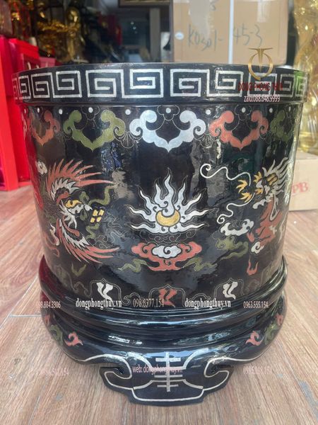 Bát hương đường kính 40cm bằng đồng khảm ngũ sắc