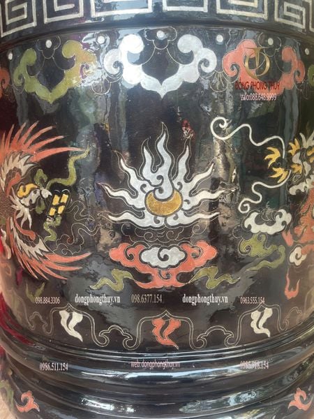 Bát hương đường kính 40cm bằng đồng khảm ngũ sắc