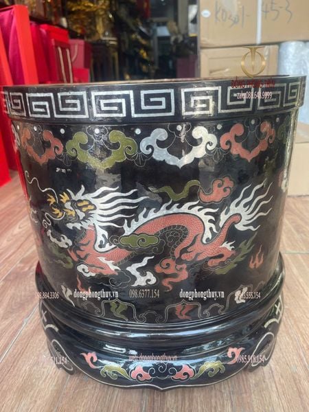 Bát hương đường kính 40cm bằng đồng khảm ngũ sắc