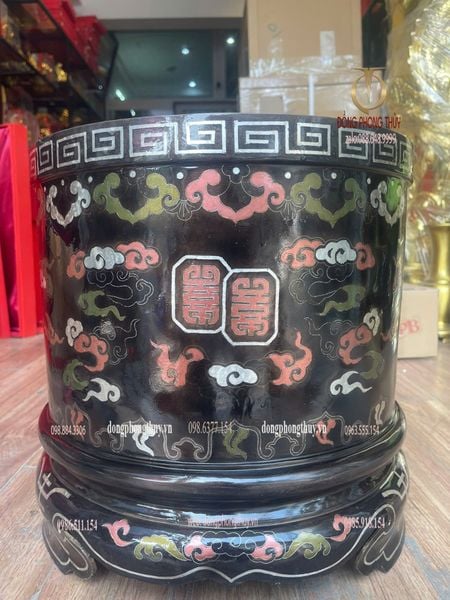 Bát hương đường kính 40cm bằng đồng khảm ngũ sắc