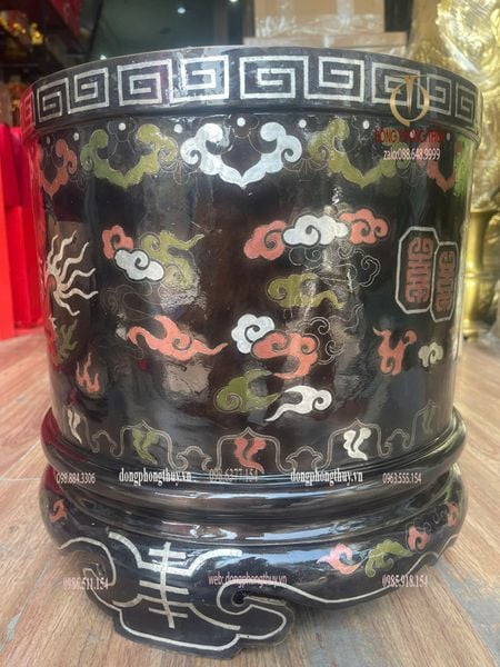 Bát hương đường kính 40cm bằng đồng khảm ngũ sắc