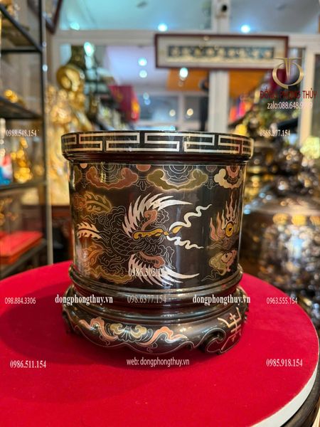 Bát Hương rồng phượng 16cm khảm ngũ sắc