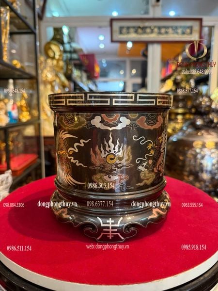 Bát Hương rồng phượng 16cm khảm ngũ sắc