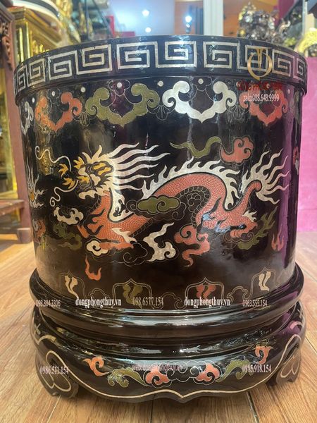 Bát hương đường kính 40cm bằng đồng khảm ngũ sắc