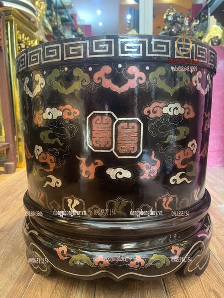 Bát hương đường kính 40cm bằng đồng khảm ngũ sắc