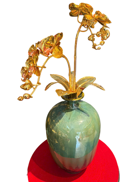 Quà tặng mạ vàng: bình hoa lan mạ vàng 24k