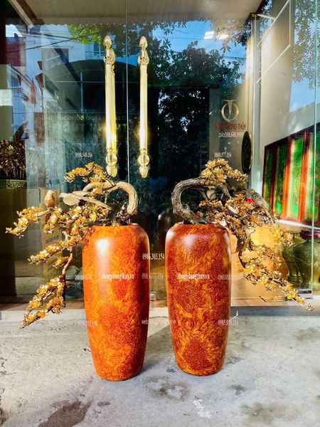 Quà tặng sếp mạ vàng: Bình Mai dáng đổ bằng đồng mạ vàng 24k