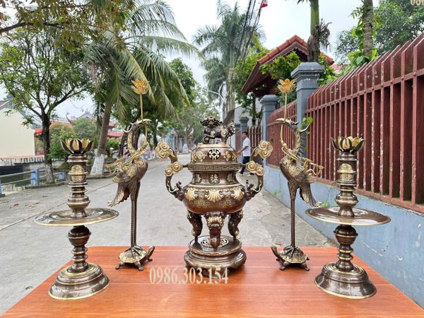 Bộ đỉnh đồng lư hương 65cm Sòi ngũ sự