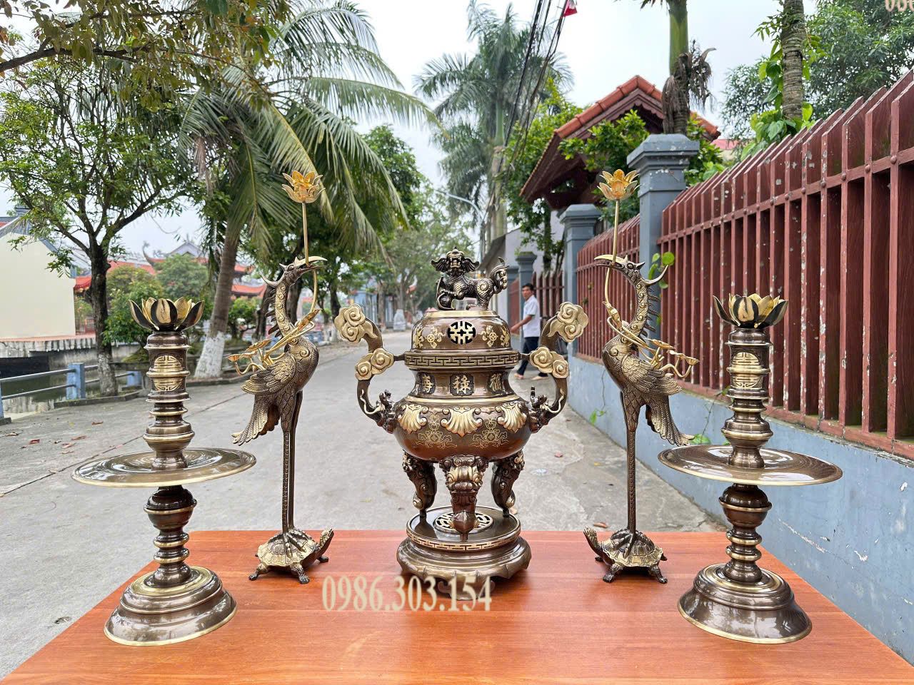 Bộ đỉnh đồng lư hương 65cm Sòi ngũ sự