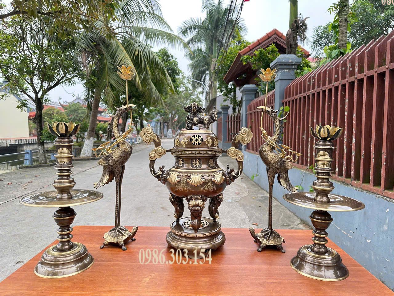 Bộ đỉnh đồng lư hương 65cm Sòi ngũ sự