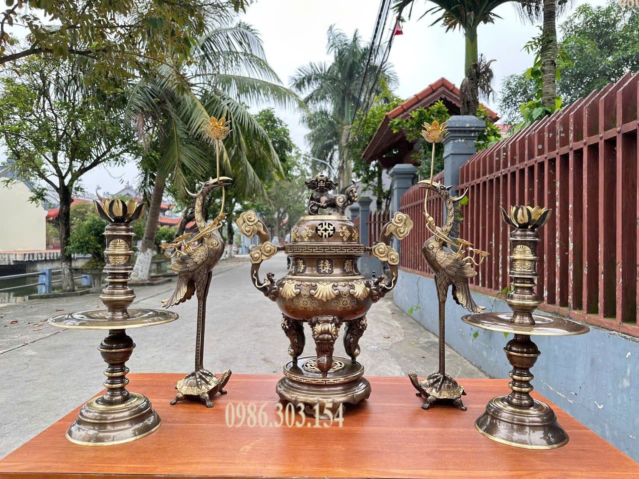 Bộ đỉnh đồng lư hương 65cm Sòi ngũ sự