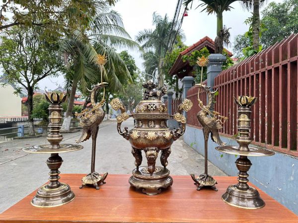 Bộ đỉnh đồng lư hương 65cm Sòi ngũ sự