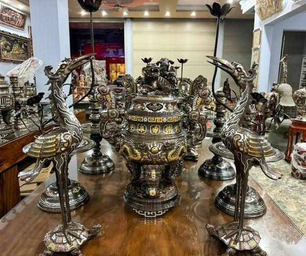 Đỉnh đồng 70cm khảm ngũ sắc ngũ sự rồng nổi