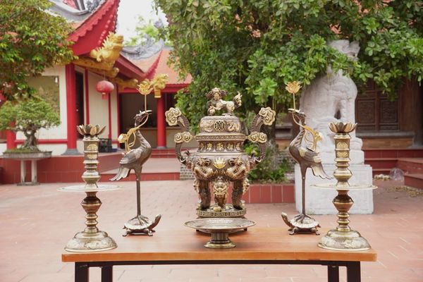 Bộ đỉnh đồng ngũ sự 65cm lưỡng long chầu nguyệt