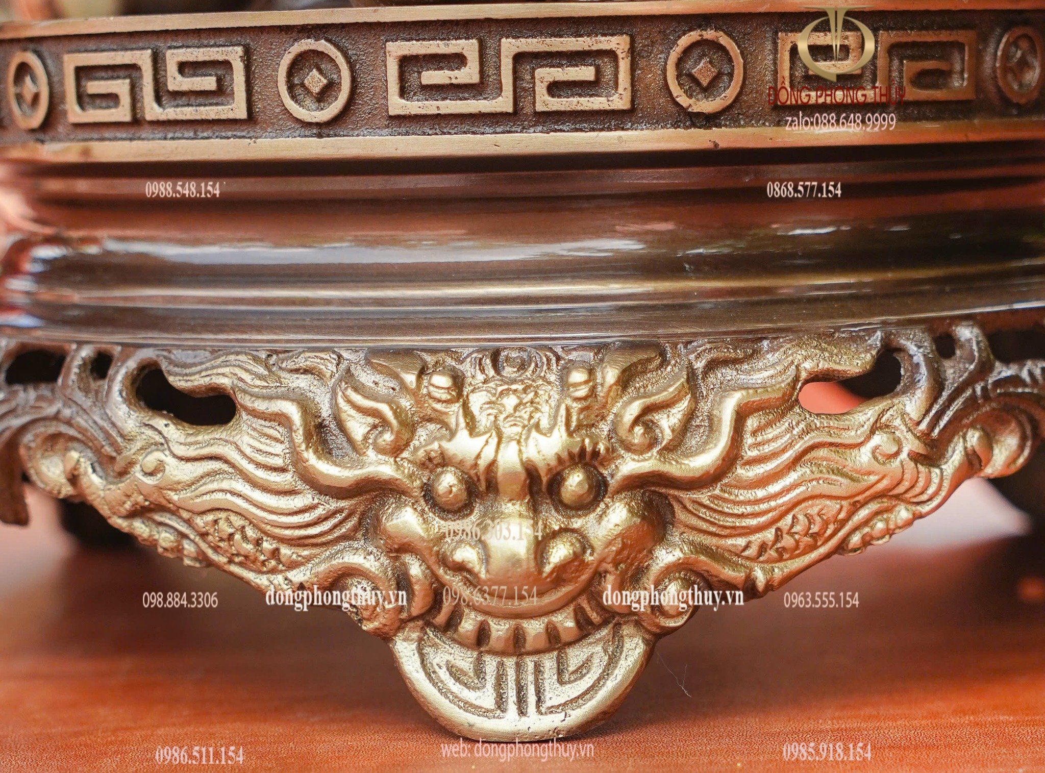 Bộ đỉnh đồng ngũ sự 65cm lưỡng long chầu nguyệt