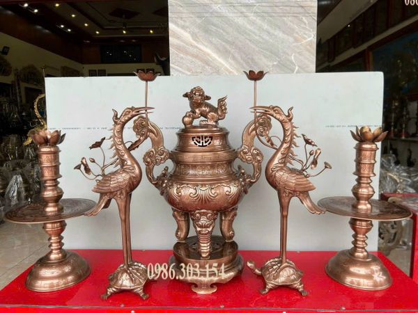 Bộ đỉnh đồng sòi 60cm đồng đỏ