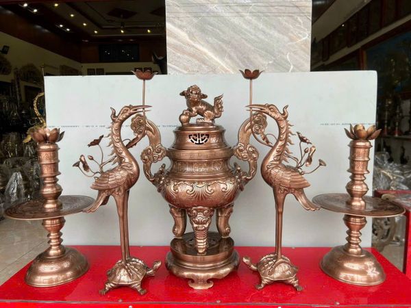 Bộ đỉnh đồng sòi 60cm đồng đỏ