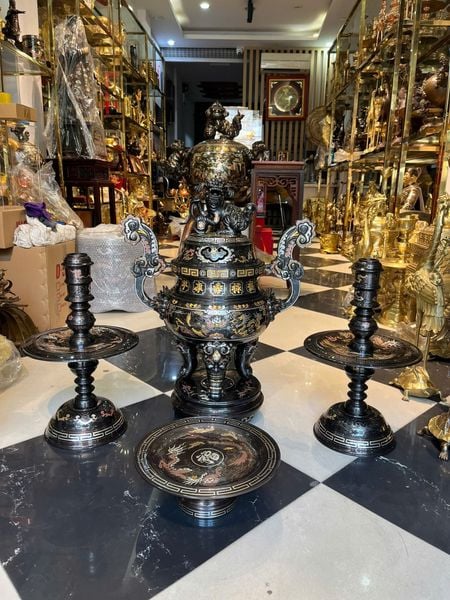 Bộ tam sự cao 65cm khảm ngũ sắc kĩ hàng nghệ nhân