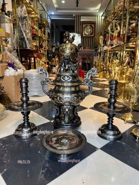 Bộ tam sự cao 65cm khảm ngũ sắc kĩ hàng nghệ nhân