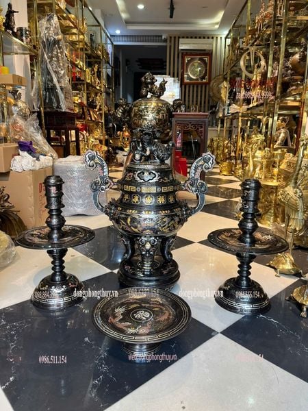 Bộ tam sự cao 65cm khảm ngũ sắc kĩ hàng nghệ nhân