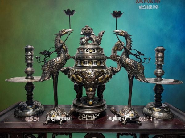 Bộ ngũ sự đỉnh đồng khảm ngũ sắc