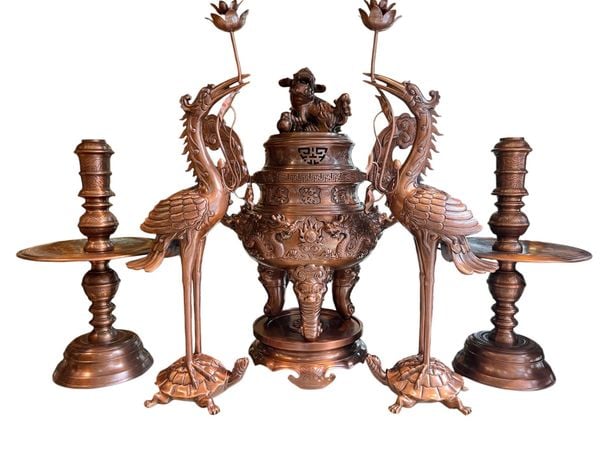 Bộ đỉnh đồng ngũ sự 70cm 62,5kg bằng đồng đỏ