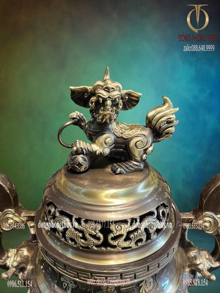 Bộ đỉnh đồng ngũ sự 60cm màu hun xanh cạo nặng 29kg song long