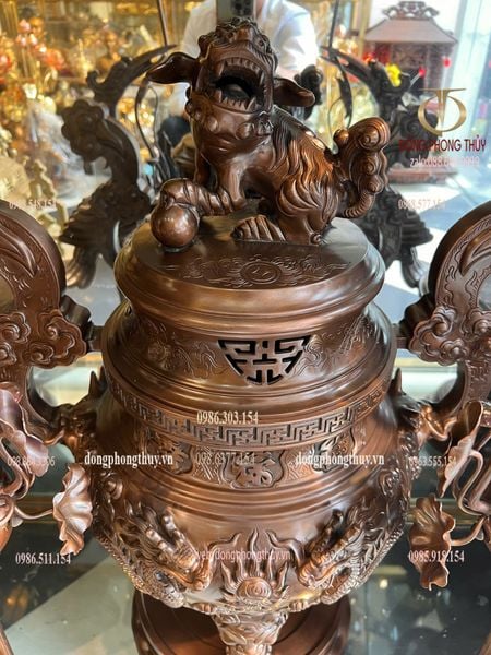 Bộ đỉnh đồng ngũ sự 70cm 62,5kg bằng đồng đỏ