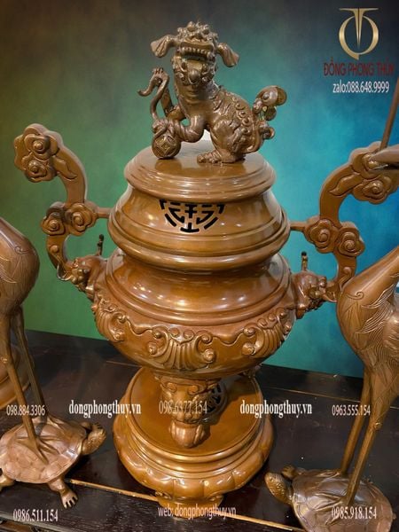 Bộ đỉnh đồng Ngũ sự hoa sòi mẫu cổ cao 65cm nặng 33kg