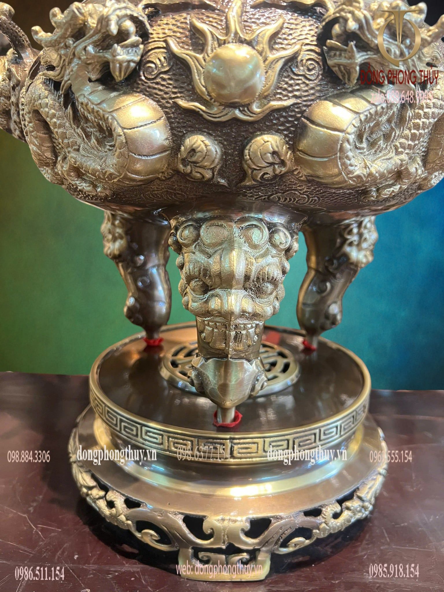 Bộ đỉnh đồng ngũ sự 60cm màu hun xanh cạo nặng 29kg song long